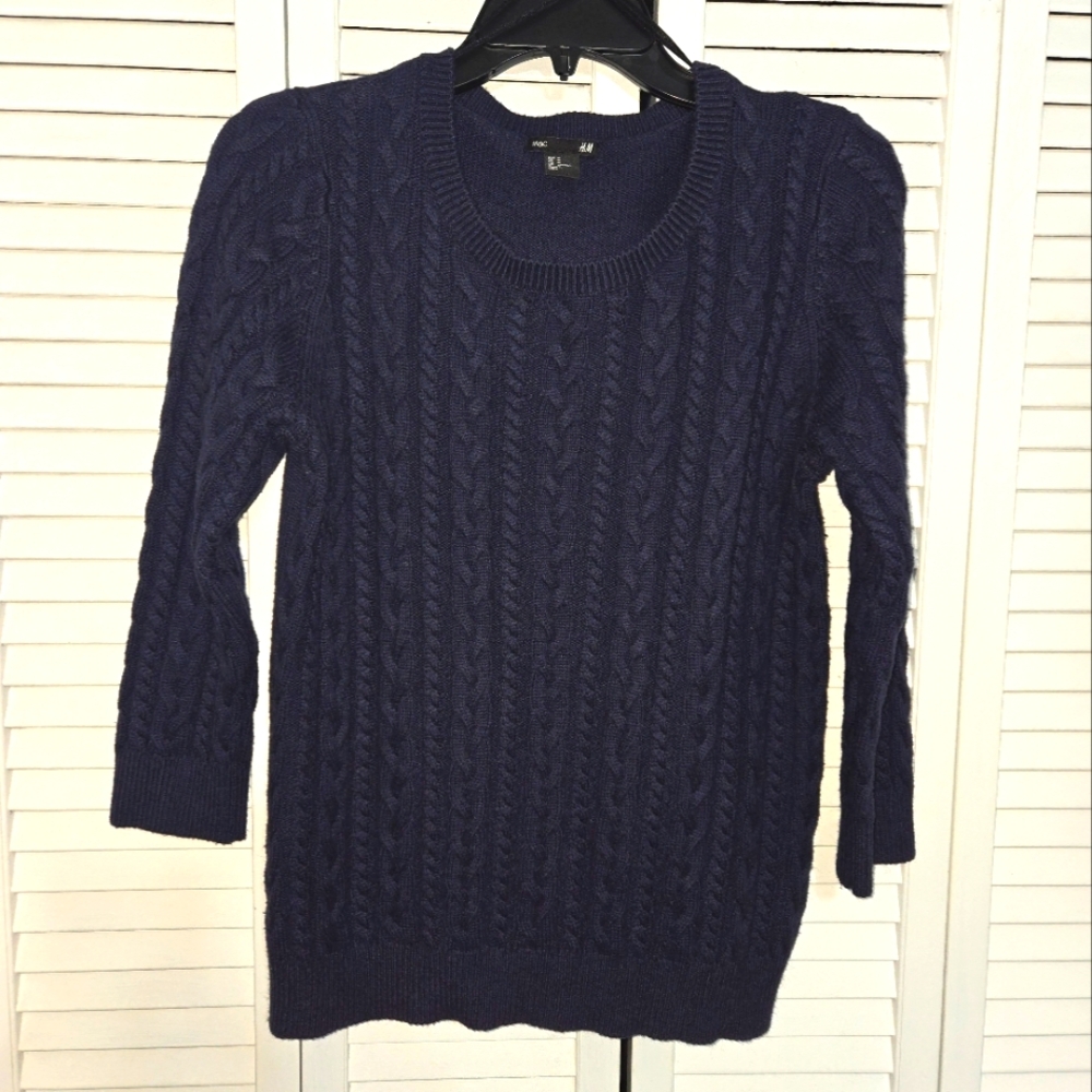 H&M Women's M Navy Alpaca Blend Cable Knit Sweater